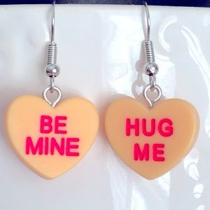 New Valentine’s Day Conversation Heart Earrings Orange Peach Cute Fun Kids Candy